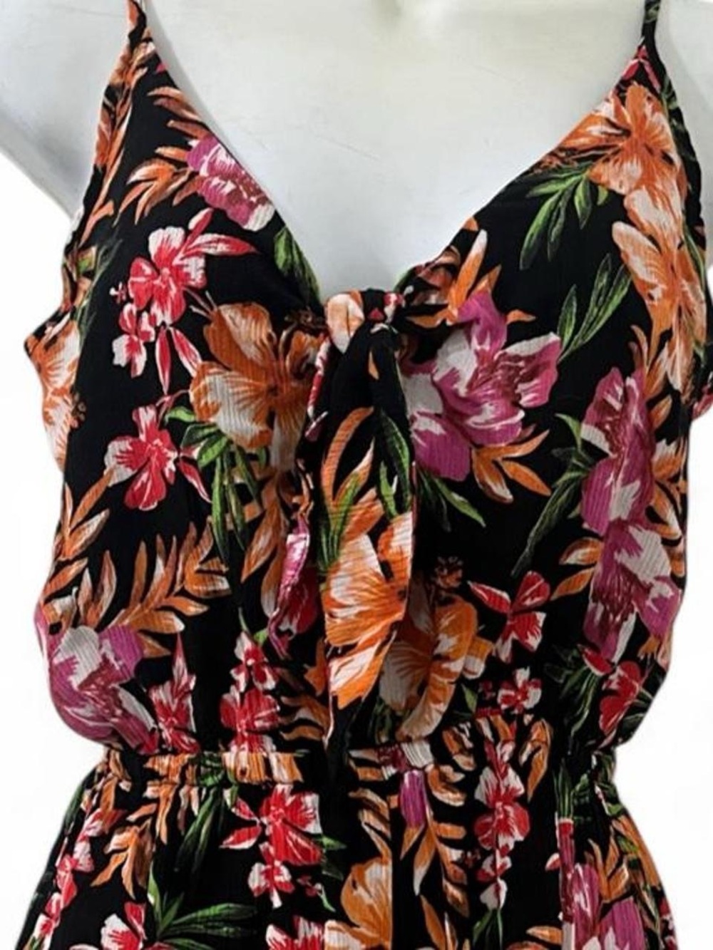 Mossimo Supply Co. Black Floral Romper with Green and Orange Accents